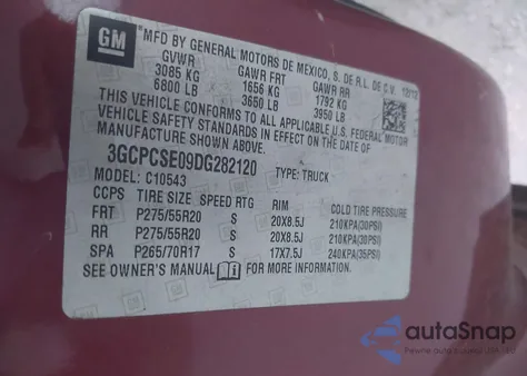 2013 Chevrolet Silverado 1500 Lt from USA, damaged, VIN 3GCPCSE09DG282120